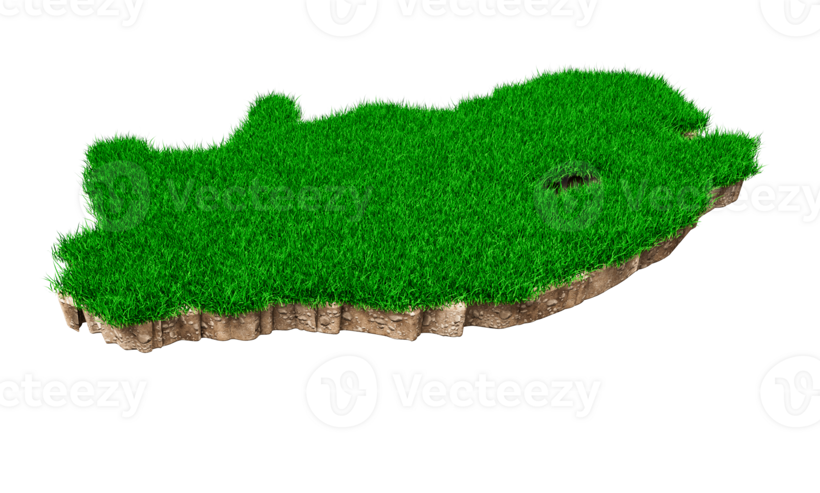 South Africa map soil land geology cross section with green grass and Rock ground texture 3d illustration png