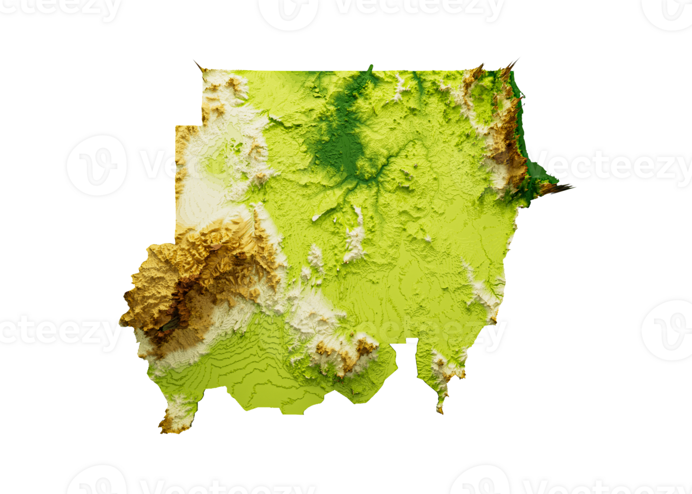 Sudan Karte schattiert Linderung Farbe Höhe Karte 3d Illustration png