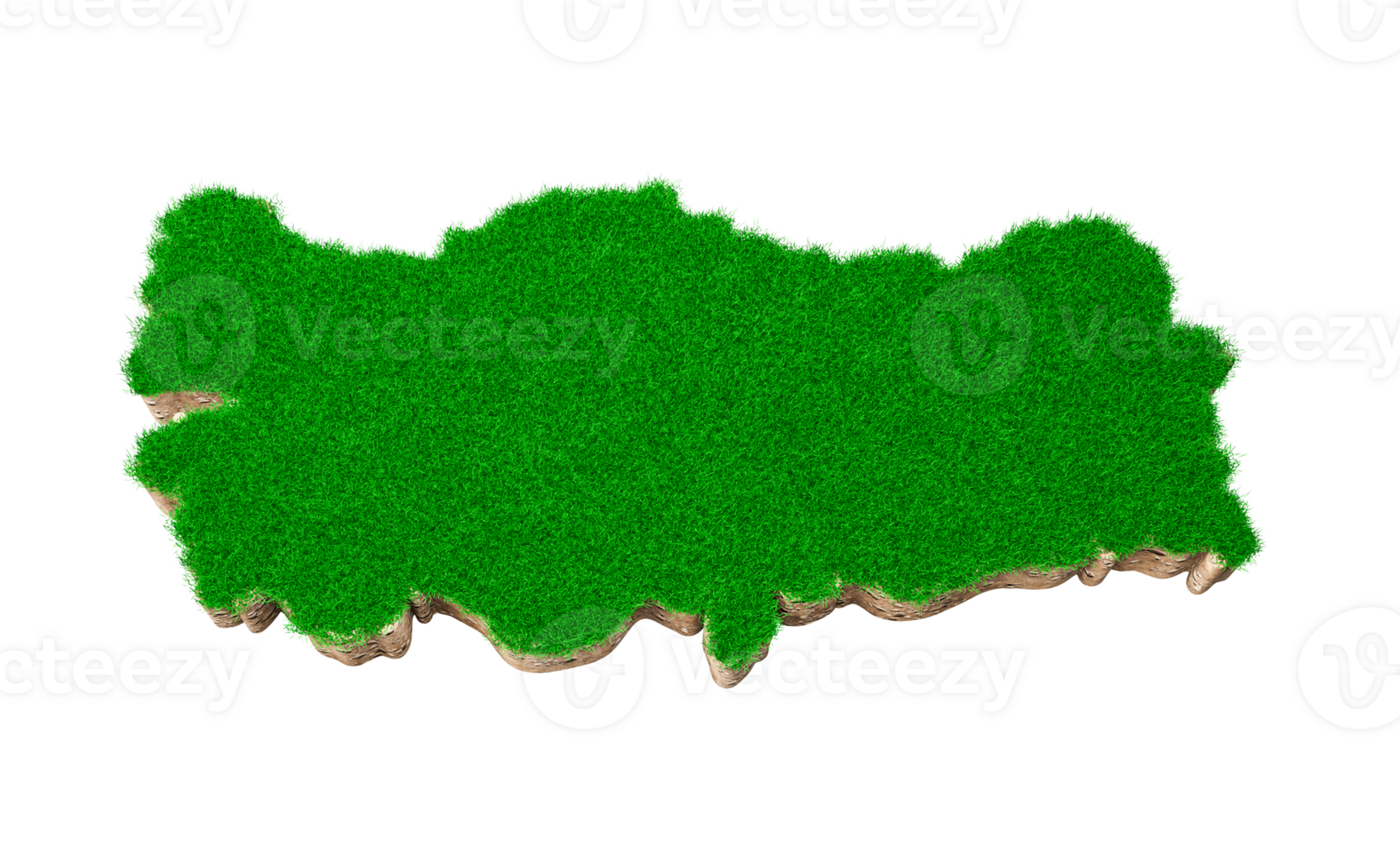 Turkey Map soil land geology cross section with green grass and Rock ground texture 3d illustration png