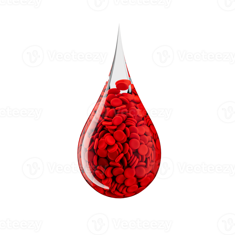 Blood drop icon with cells 3d render concept for world blood donation day 3d illustration png