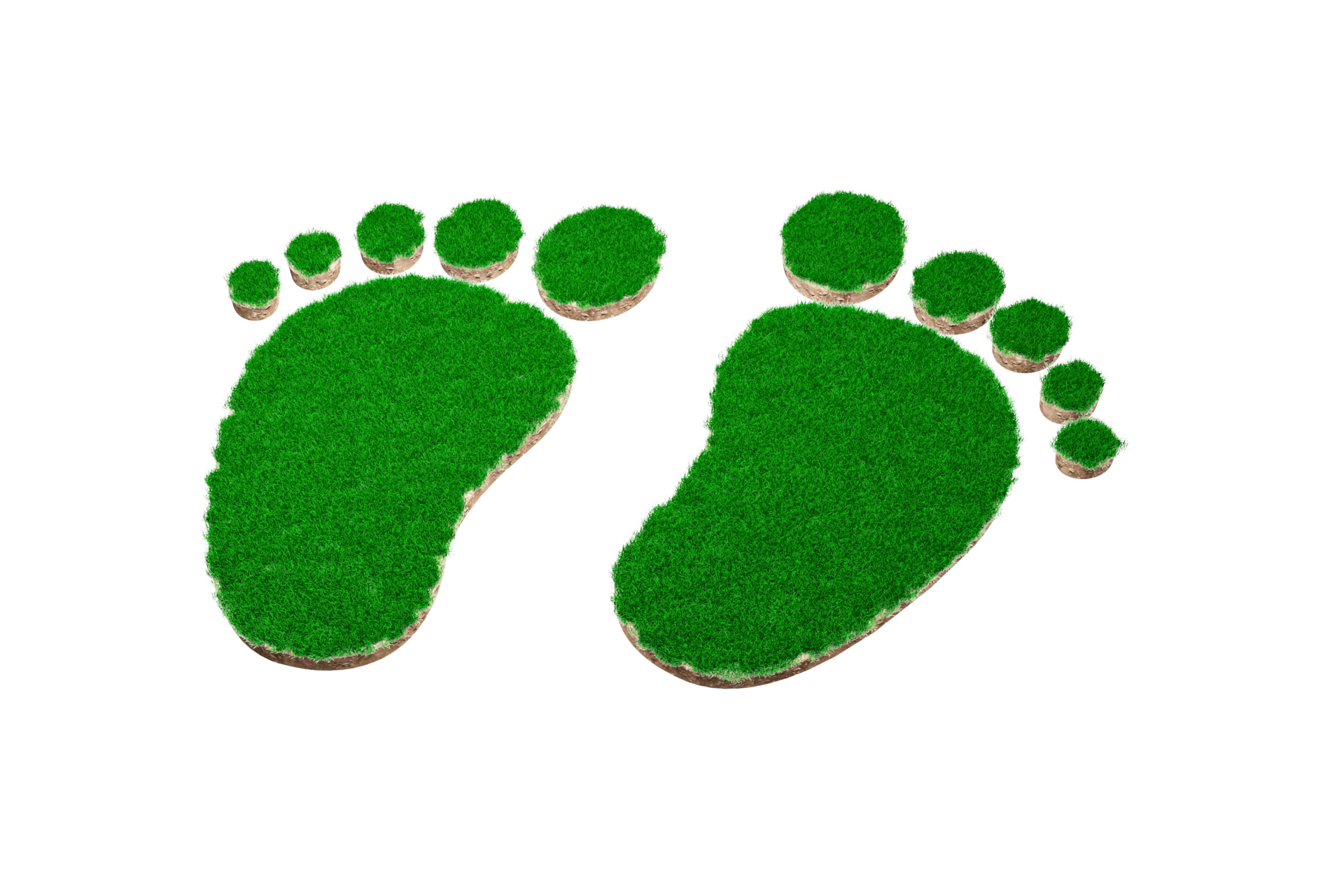 Footprint shape made of green grass and Rock ground texture cross ...