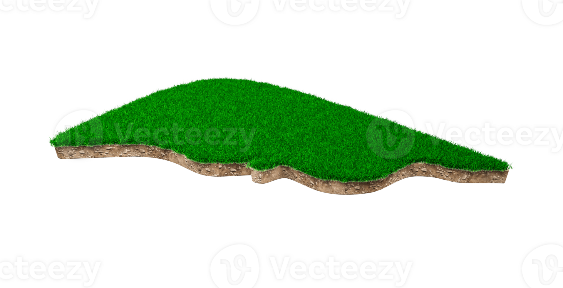 leberform aus grünem gras und steinbodentexturquerschnitt mit 3d-illustration png