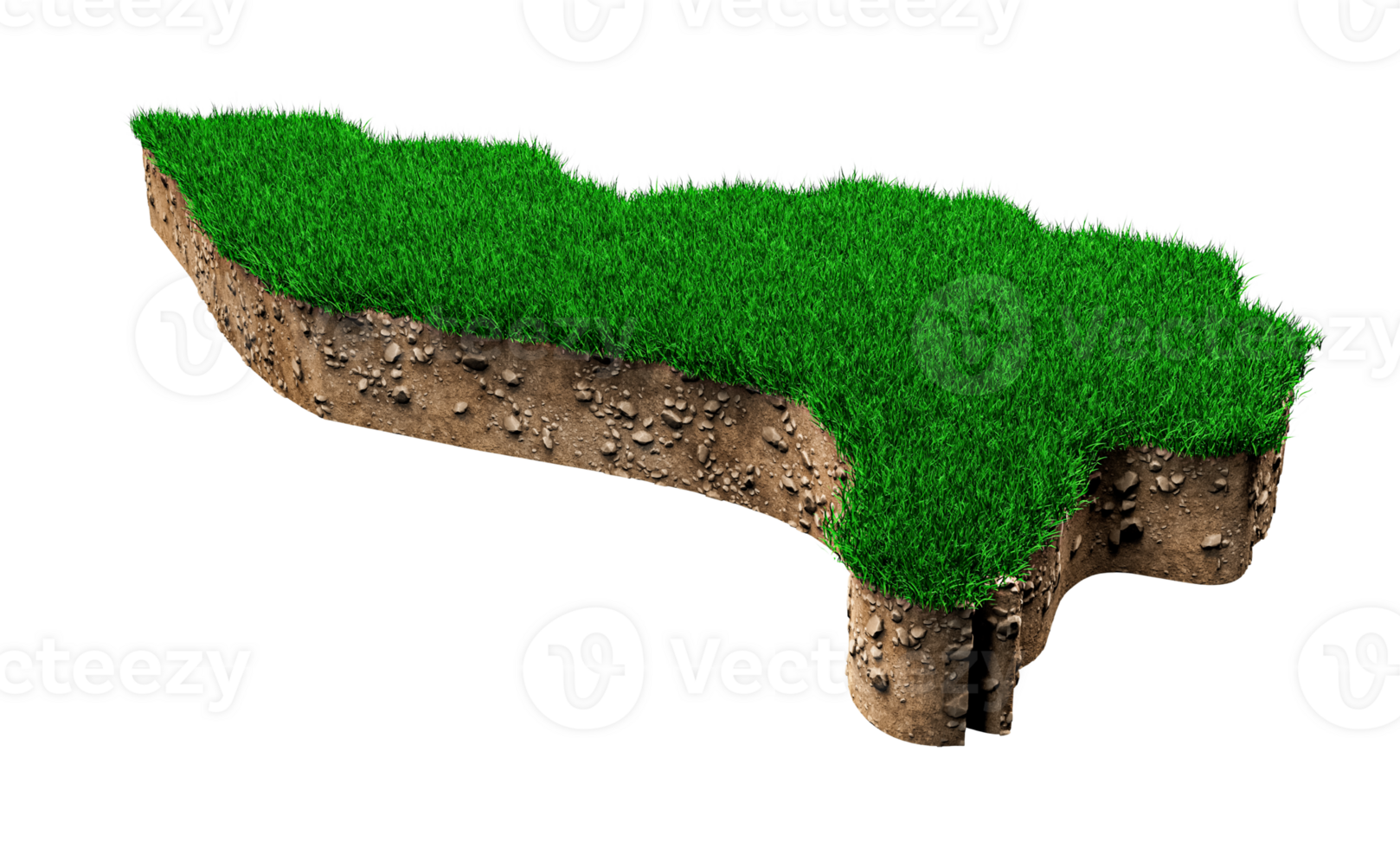 Liechtenstein map soil land geology cross section with green grass and Rock ground texture 3d illustration png