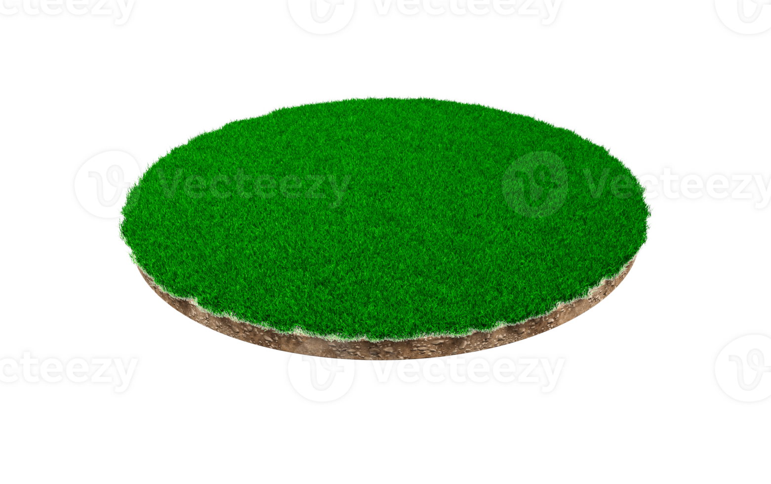 Grass circle isolated 3D Illustration round soil ground cross section with earth land and green grass png