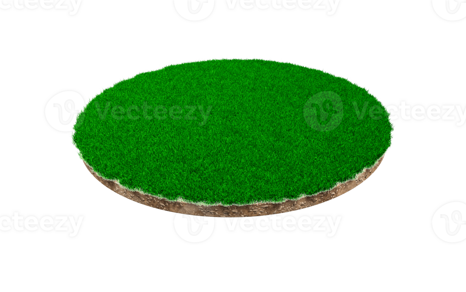 Grass circle isolated 3D Illustration round soil ground cross section with earth land and green grass png