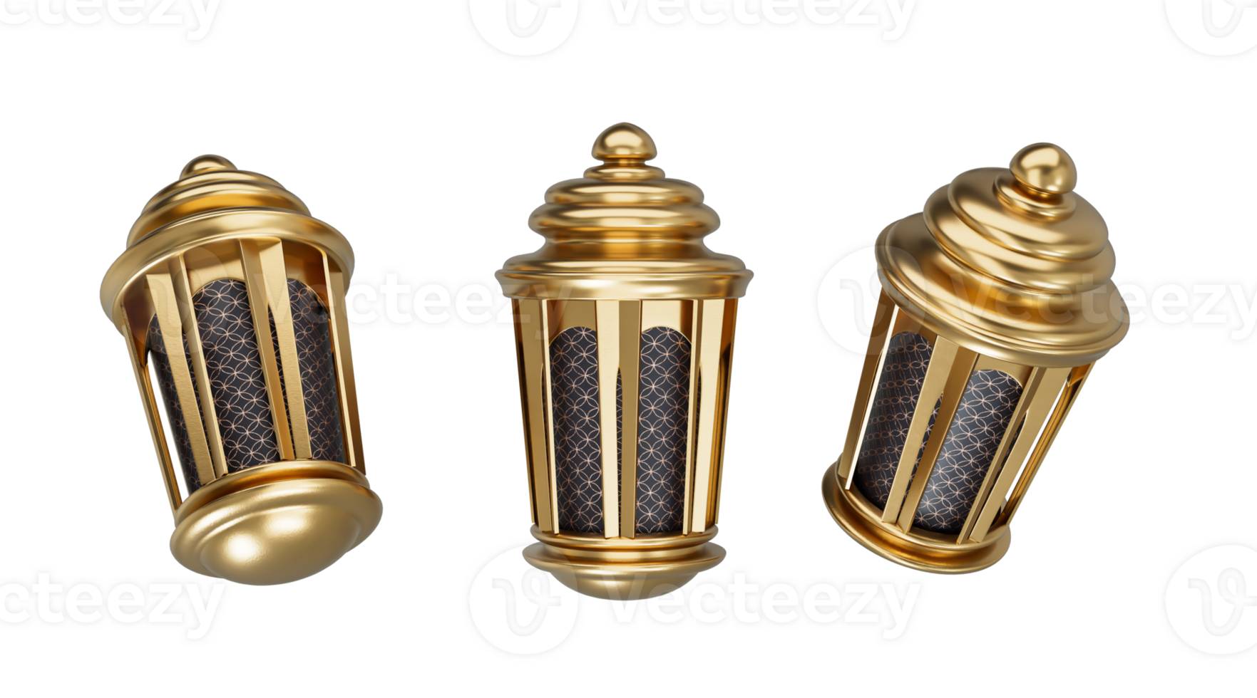 Golden lantern lamp with arabic decoration, arabesque design. islamic celebration day ramadan kareem or eid al fitr adha. 3d illustration png