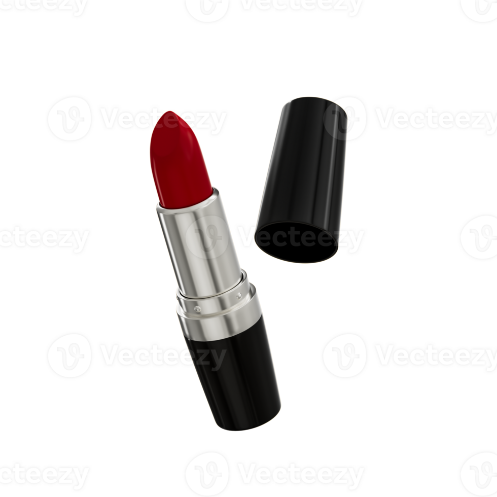 Red lipstick in a Black Silver case for lipstick as a make up item . close up, minimalism style shot 3d illustration png