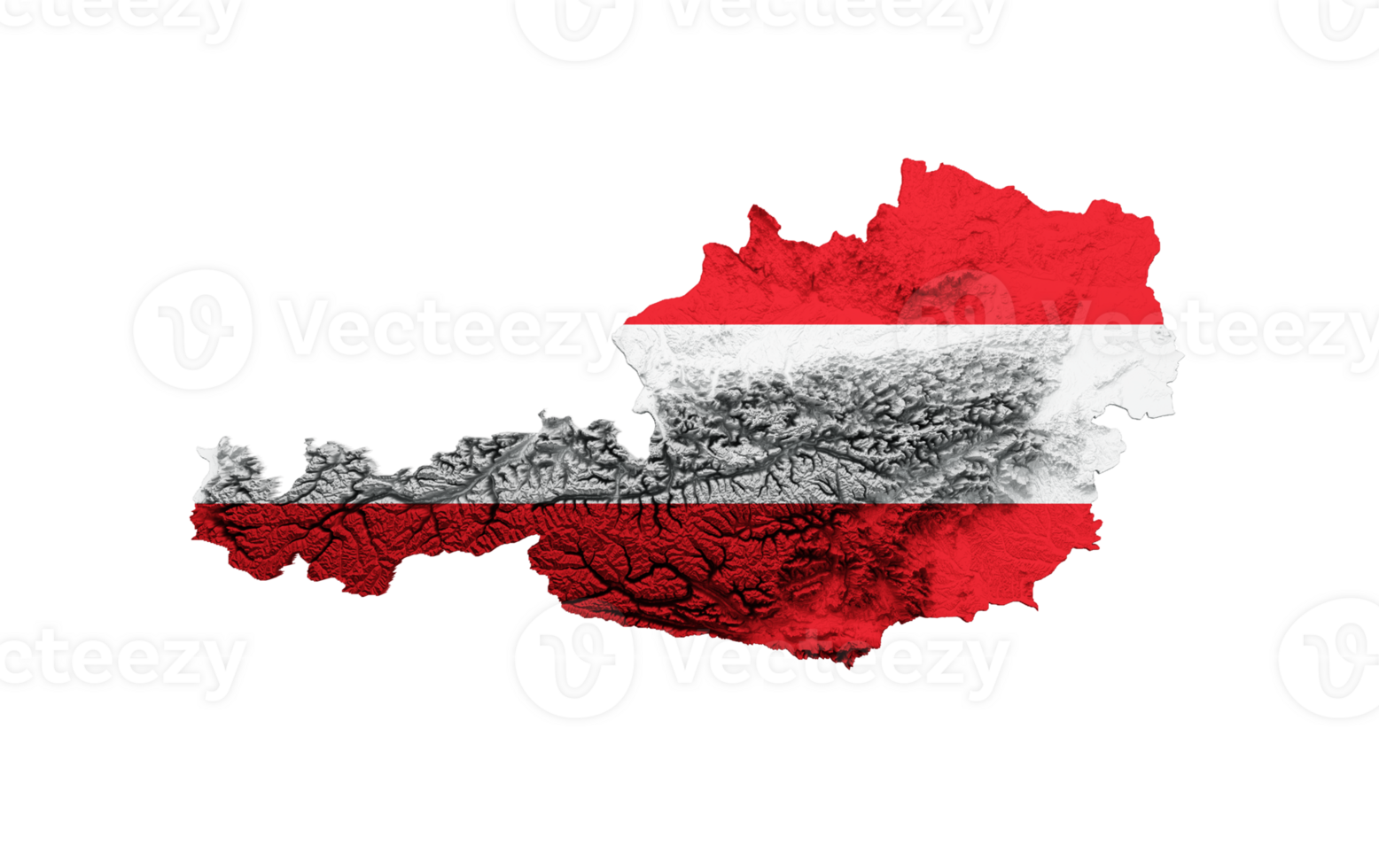 Österreich Karte Island Flagge schattiert Linderung Farbe Höhe Karte 3d Illustration png