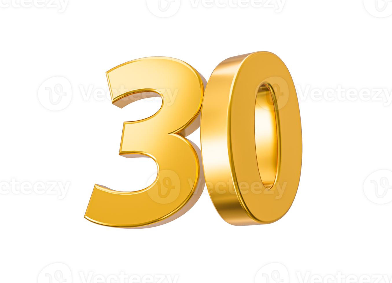 30 por cento fora em oferta. ouro por cento 30 aniversário celebração 3d dourado números 3d ilustração png