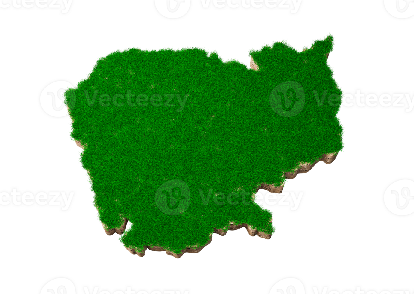 Cambodia Map soil land geology cross section with green grass and Rock ground texture 3d illustration png
