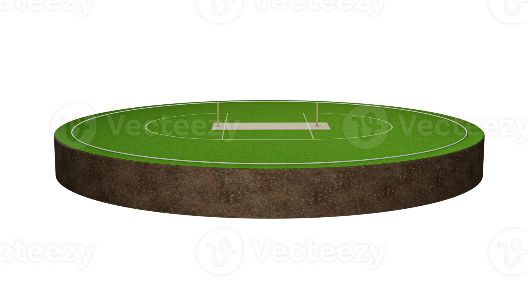 Cricket ground with a cricket field in its center cricket pitch Wickets 3d illustration png