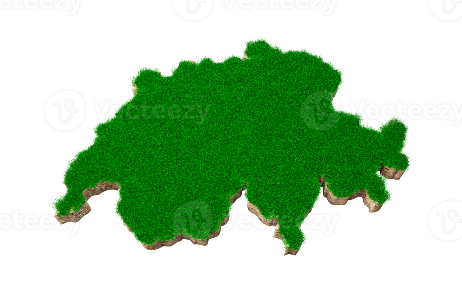 Switzerland Map soil land geology cross section with green grass and Rock ground texture 3d illustration png