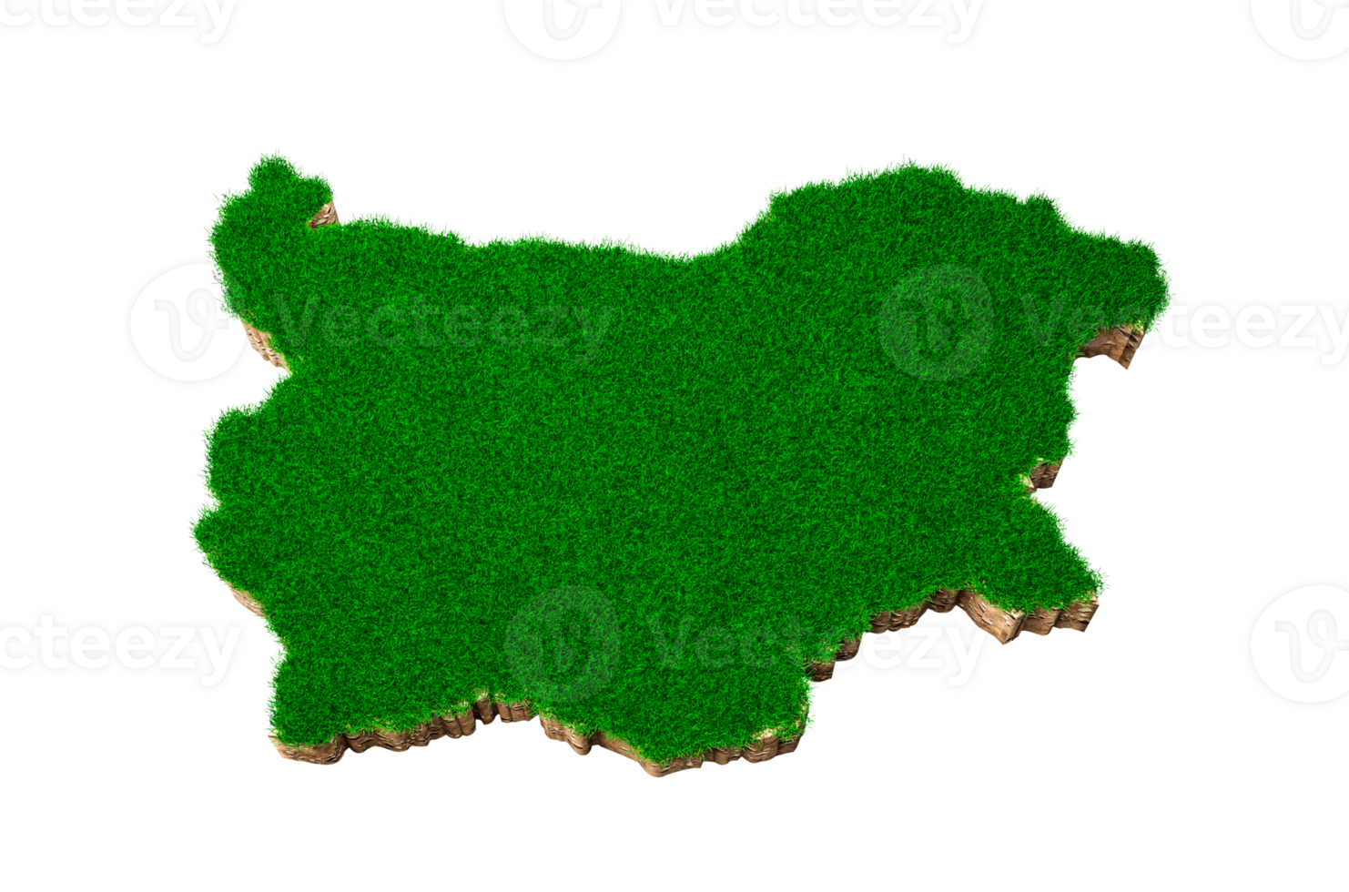 Bulgaria Map soil land geology cross section with green grass and Rock ground texture 3d illustration png