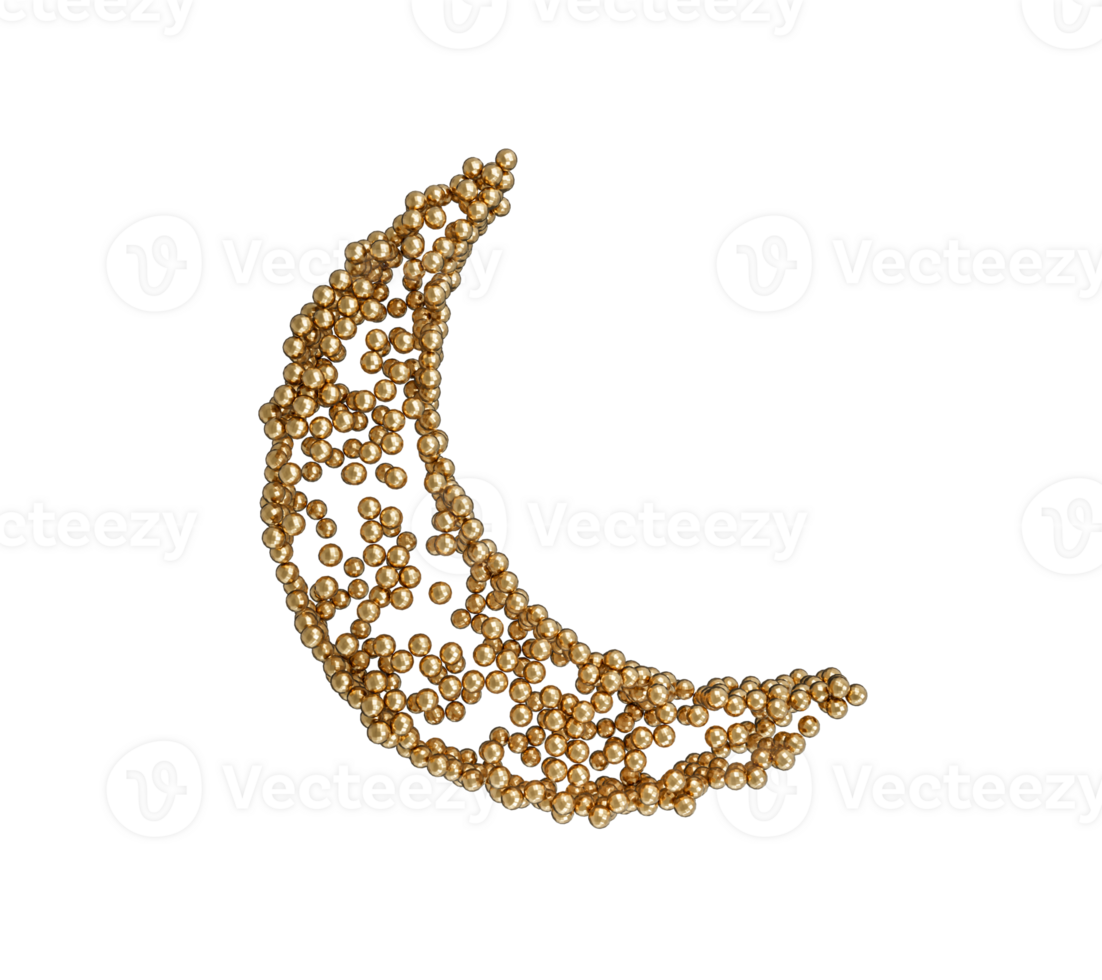 Crescent Made with small Golden balls 3d illustration png