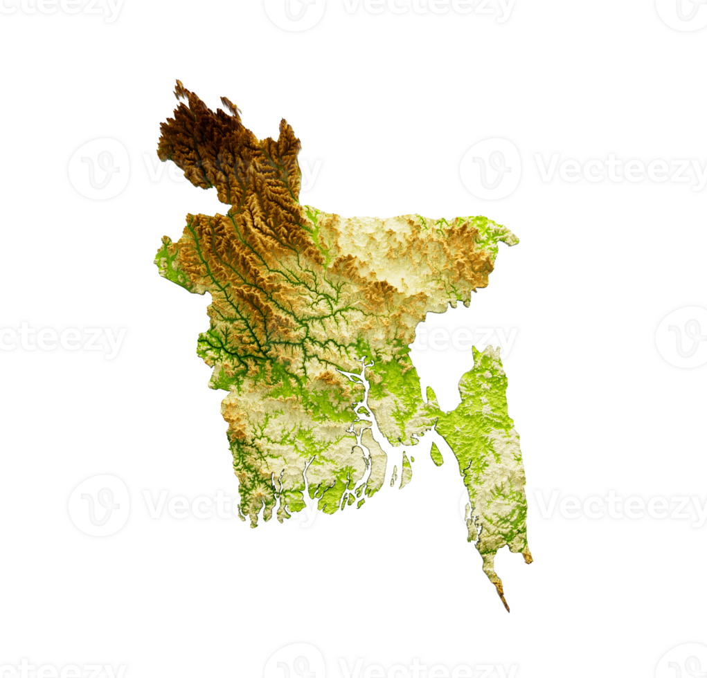 Bangladesh Map Shaded relief Color Height map 3d illustration png