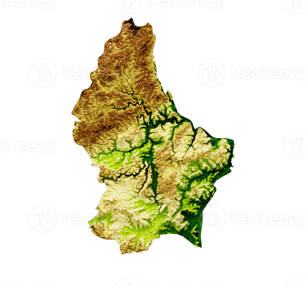 Luxembourg Map Shaded relief Color Height map 3d illustration png