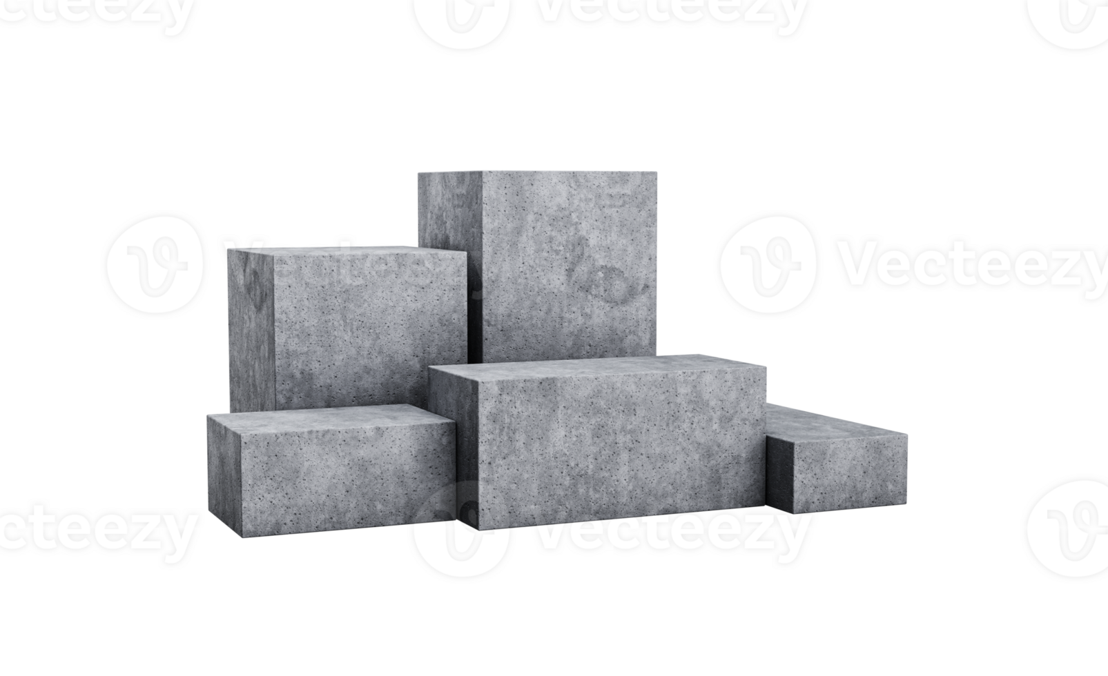 5 Minimal empty podium product presentation concrete podium stand Five Products Pedestal 3d illustration png