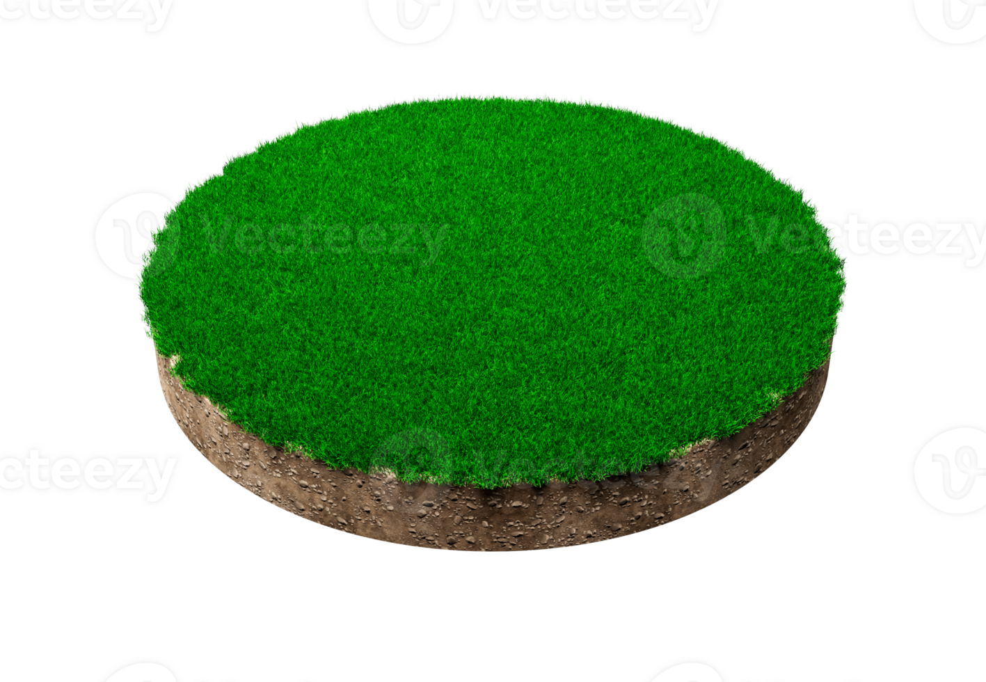 Grass circle isolated 3D Illustration round soil ground cross section with earth land and green grass png