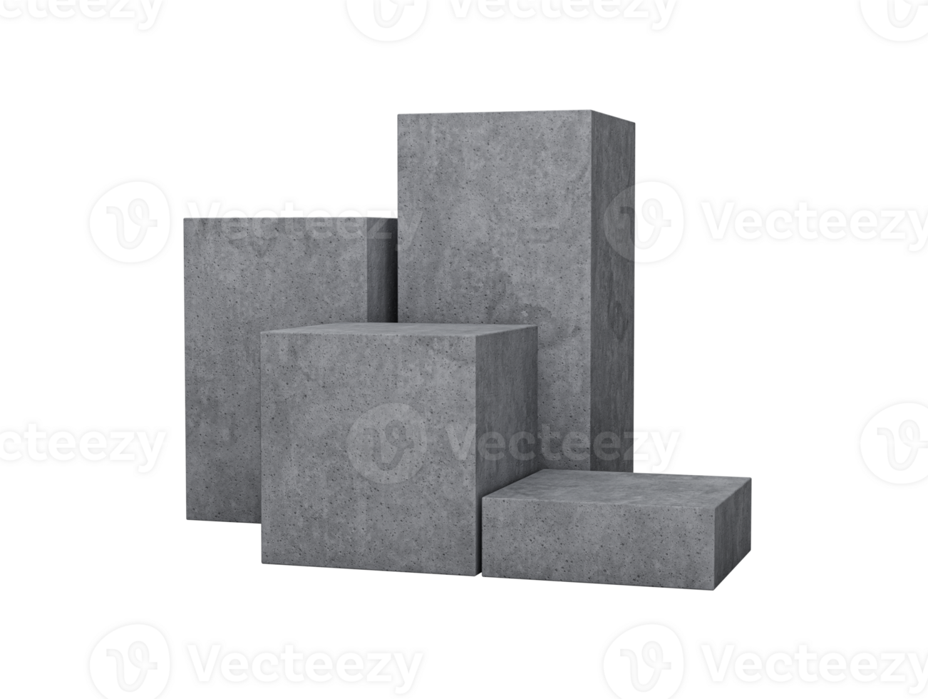 Display stand podium made from grey concrete in four step display of product design cement 4 podium Display 3d rendering png