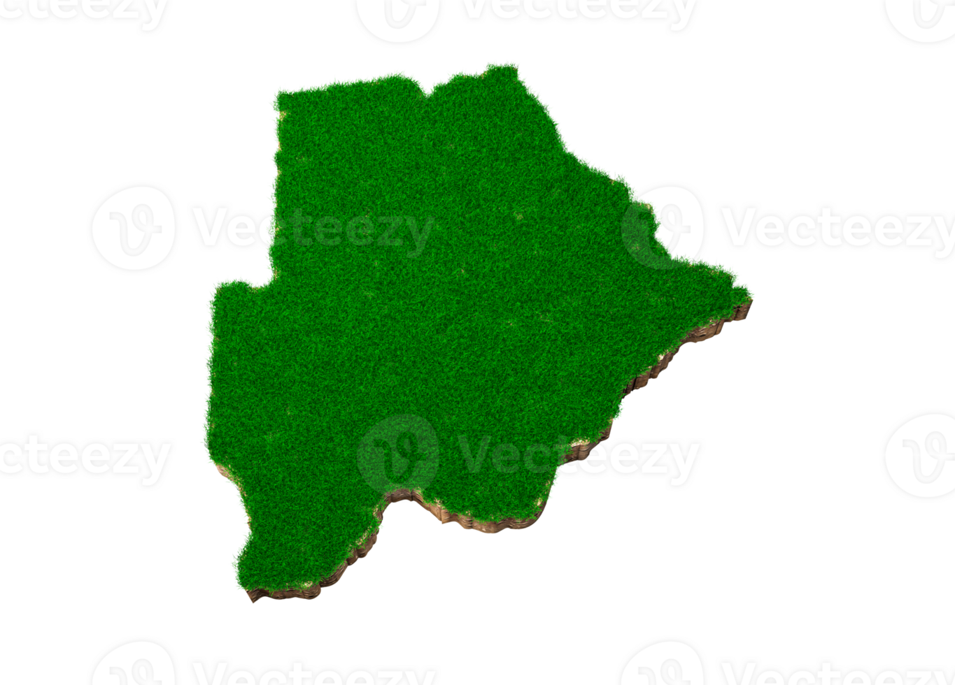 Botswana Map soil land geology cross section with green grass and Rock ground texture 3d illustration png