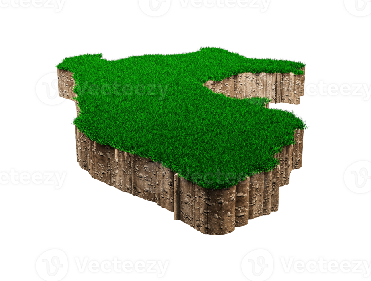 Peru Map soil land geology cross section with green grass and Rock ground texture 3d illustration png