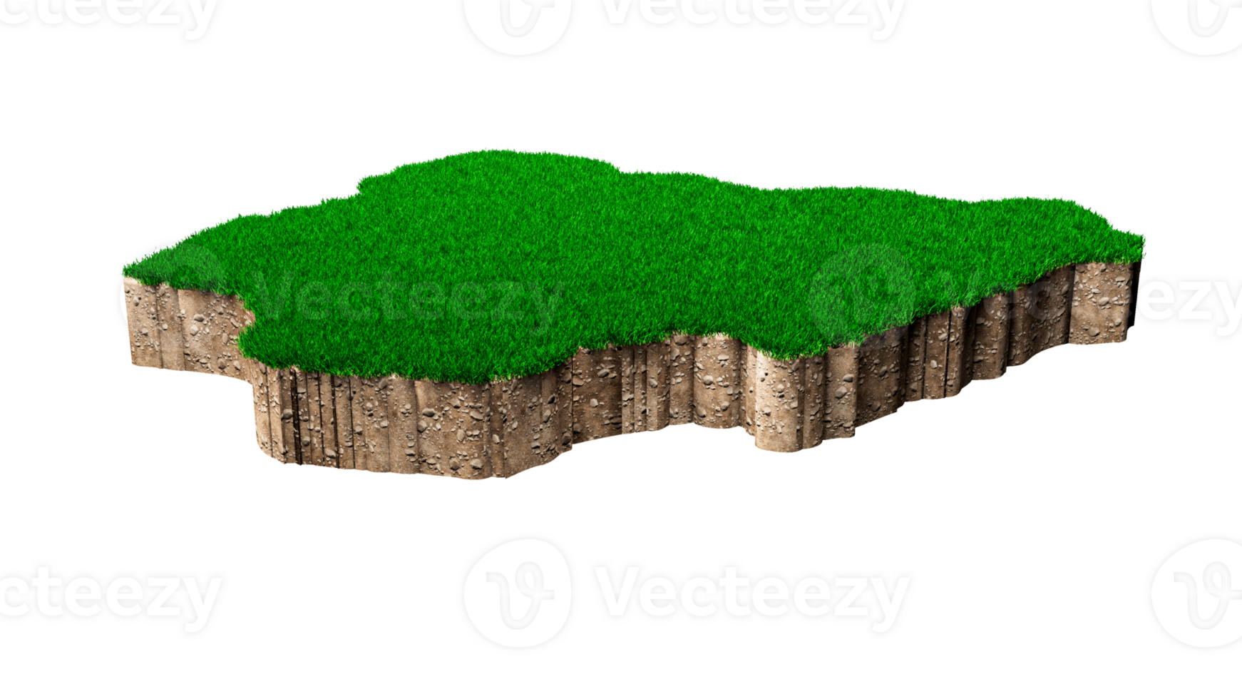 Nigeria Map soil land geology cross section with green grass and Rock ground texture 3d illustration png