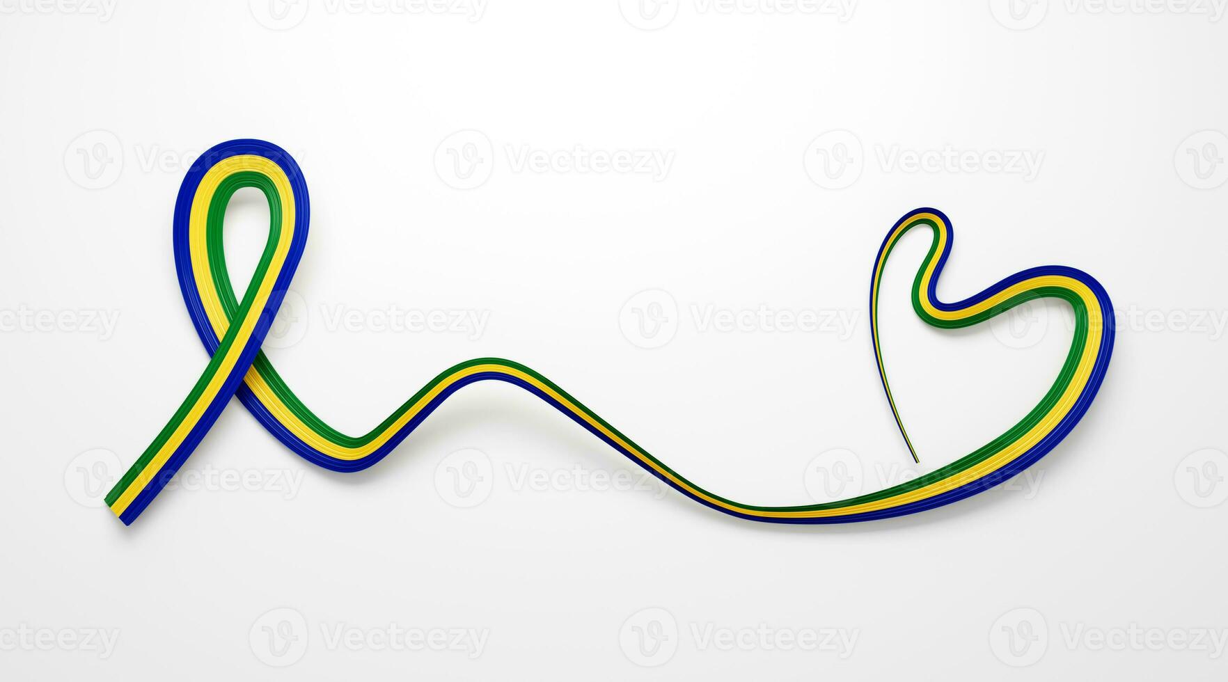 3d Flag Of Gabon Heart Shape Shiny Wavy Awareness Ribbon flag On White Background 3d illustration photo