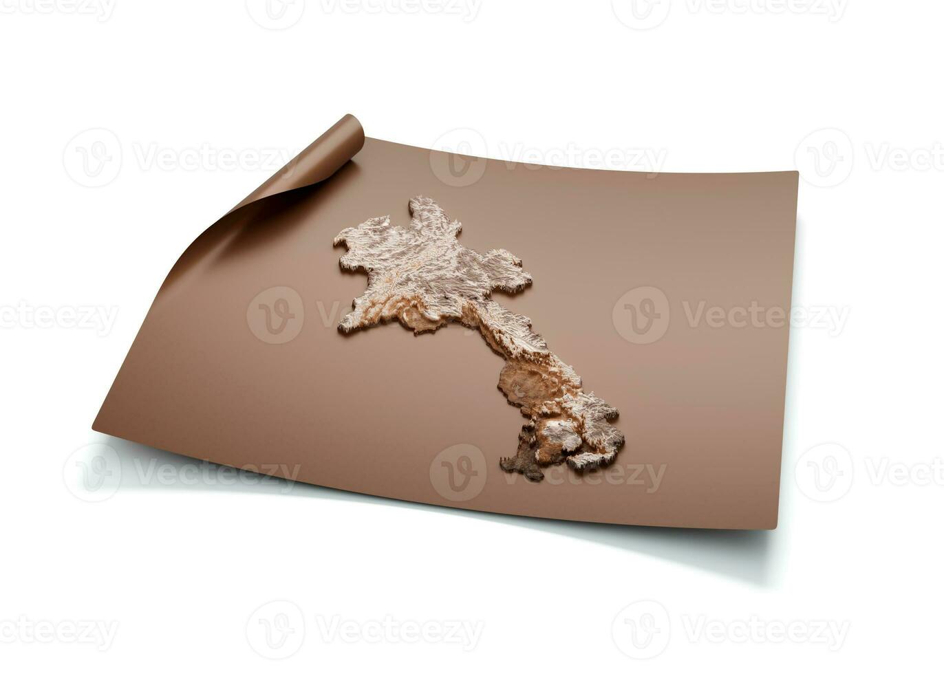 Map Of Laos Old Style Brown On Unrolled Map Paper Sheet On White Background 3d Illustration photo