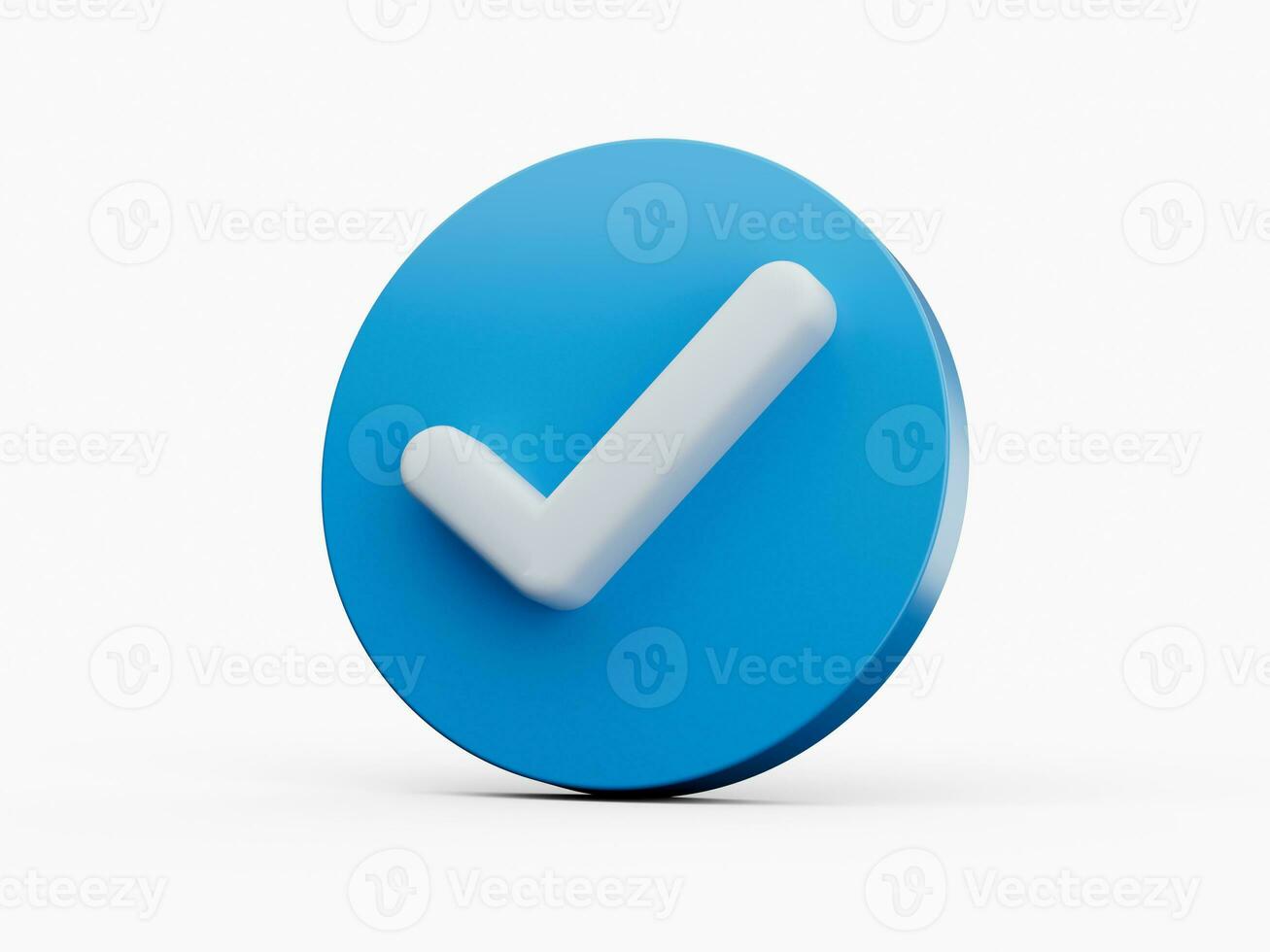 3d White Check Mark Symbol With Rounded Shiny Blue Icon On White Background 3d Illustration photo