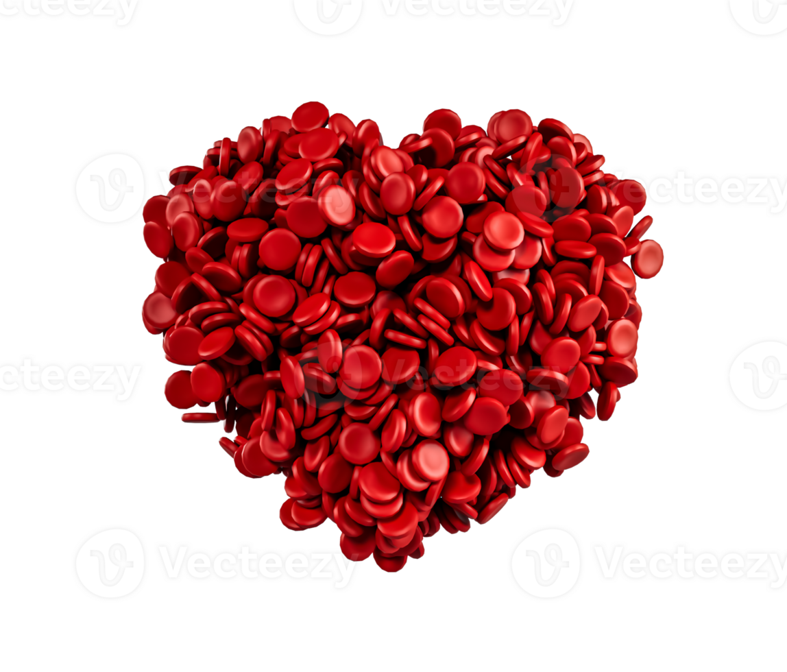 Red blood cells in Shape of heart 3d illustration png