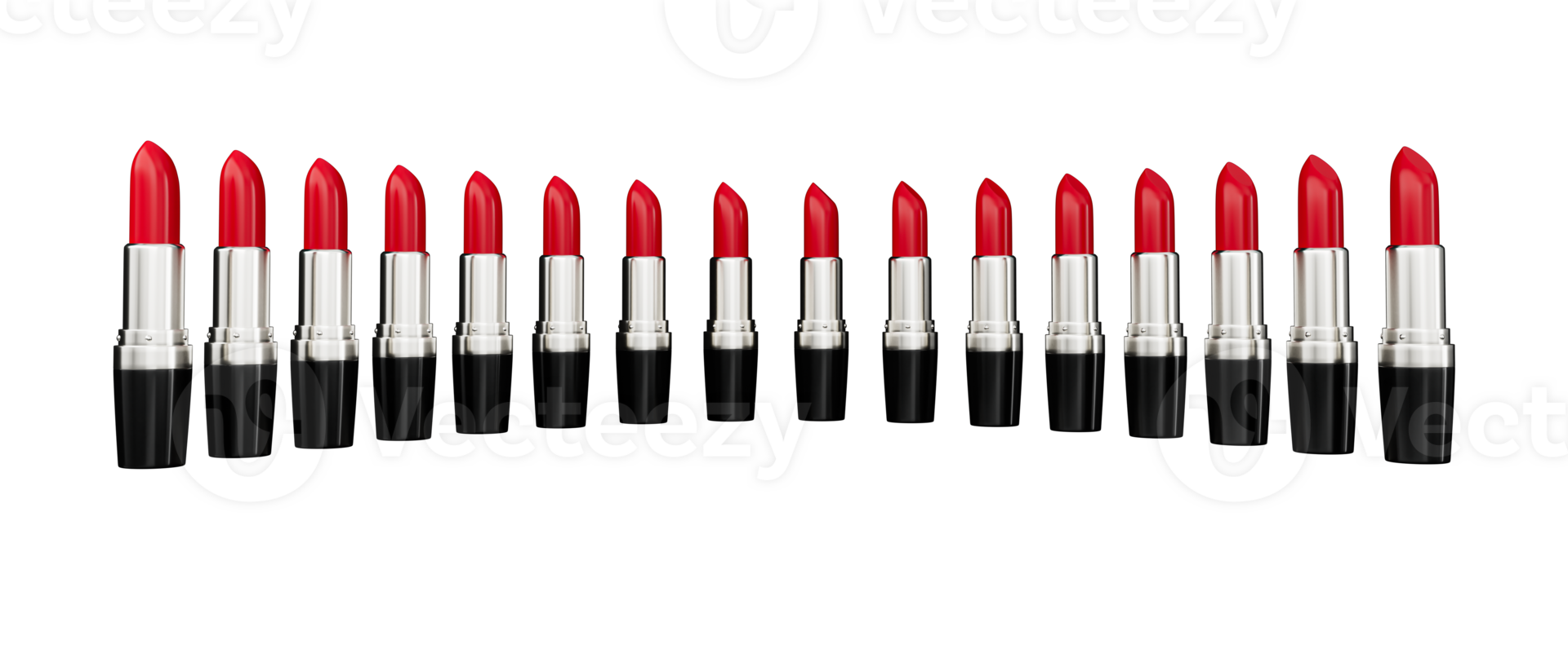 Red lipsticks marching in a row . 3d illustration png