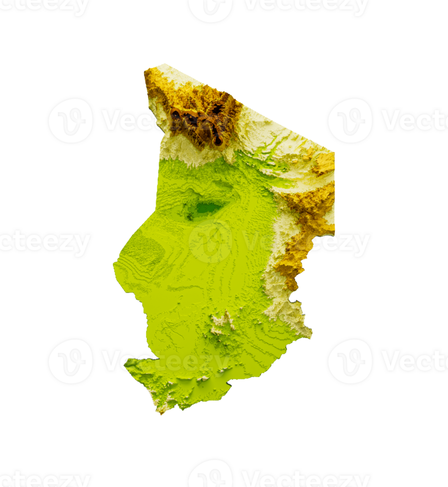 Chad Map Shaded relief Color Height map 3d illustration png