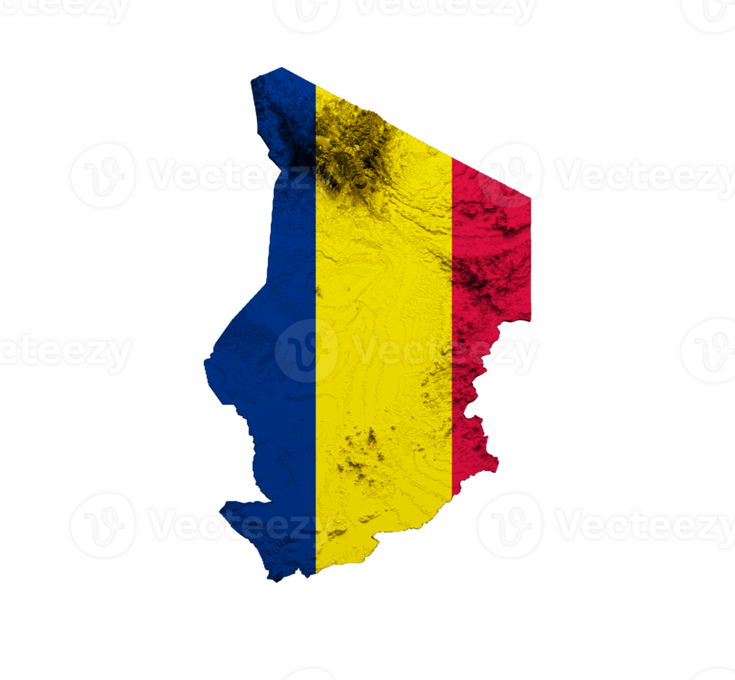 Chad Map Chad Flag Shaded relief Color Height map  3d illustration png