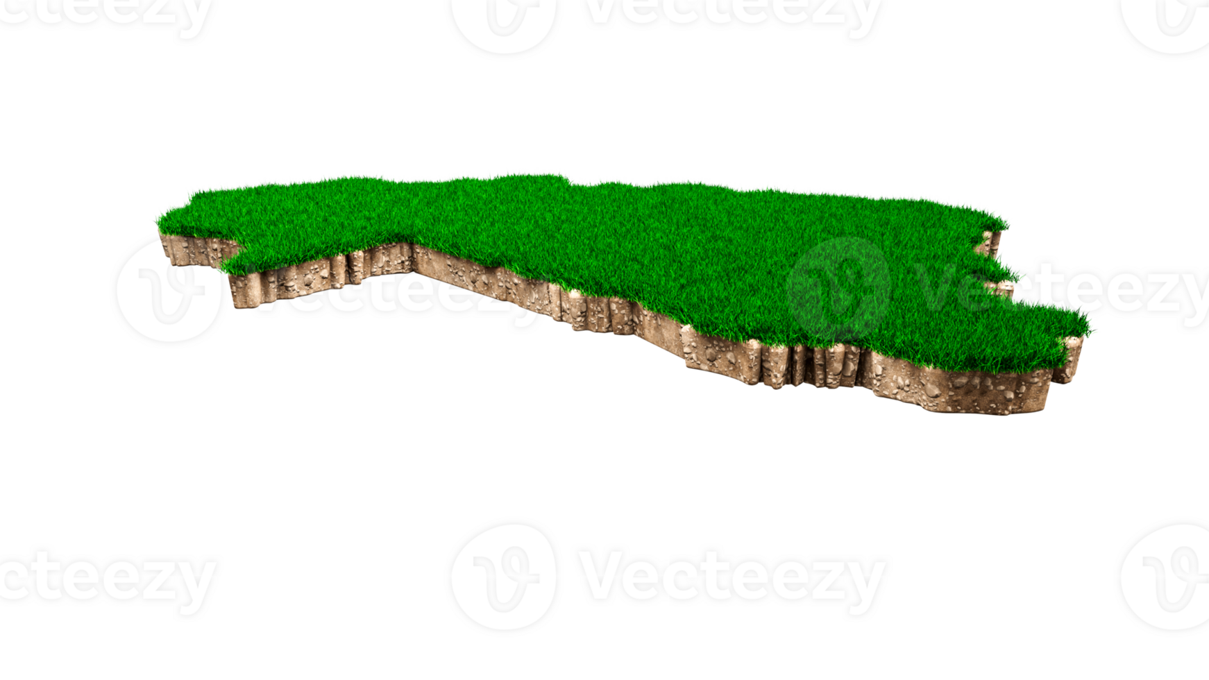 Burkina Faso Map soil land geology cross section with green grass and Rock ground texture 3d illustration png