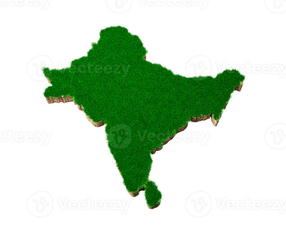 subcontinente mapa suelo tierra geología sección transversal con hierba verde países india, pakistán, nepal, bután, bangladesh, sri lanka y las maldivas. ilustración 3d png