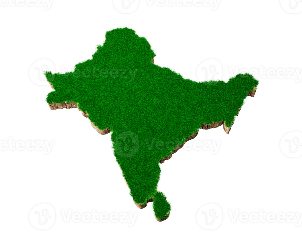 Subcontinent Map soil land geology cross section with green grass countries India, Pakistan, Nepal, Bhutan, Bangladesh, Sri Lanka, and the Maldives. 3d illustration png