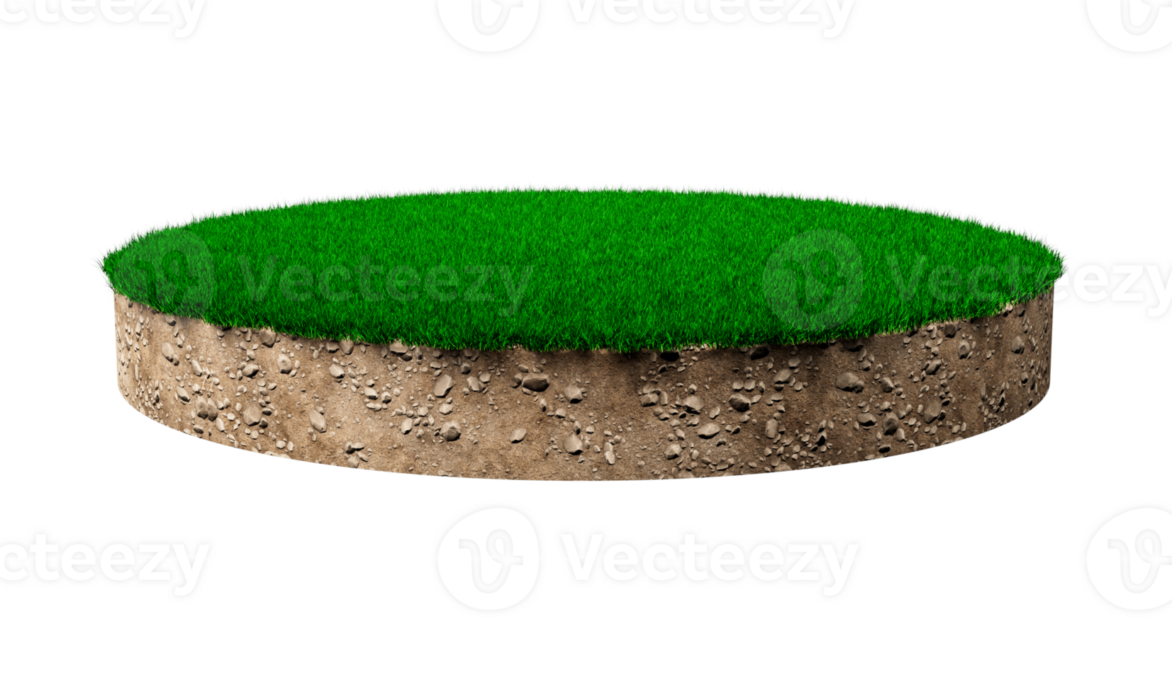 Grass circle isolated 3D Illustration round soil ground cross section with earth land and green grass png