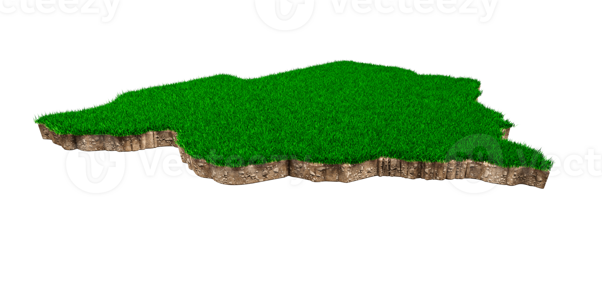 Botswana Map soil land geology cross section with green grass and Rock ground texture 3d illustration png