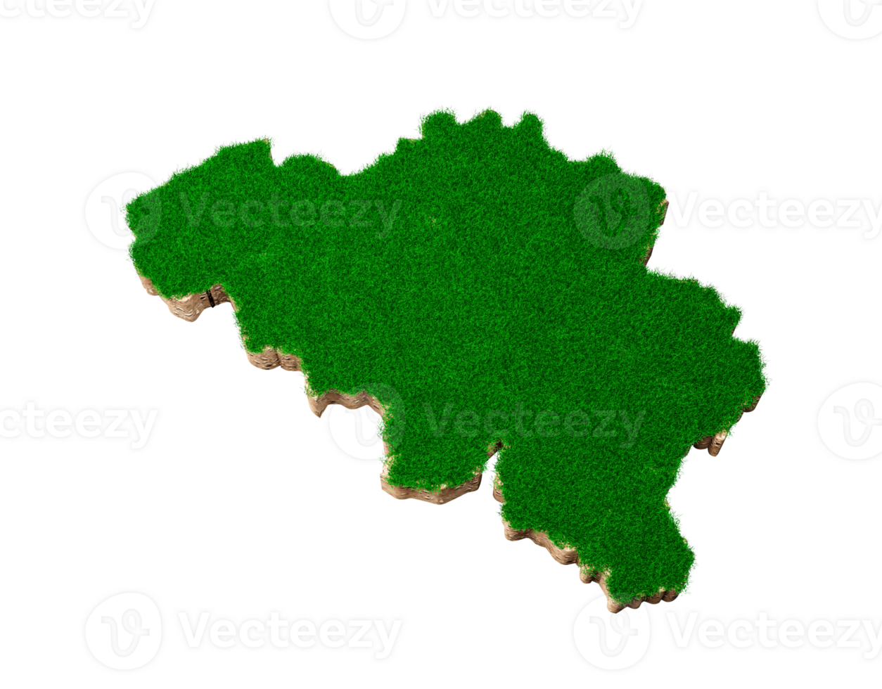 Belgium Map soil land geology cross section with green grass and Rock ground texture 3d illustration png