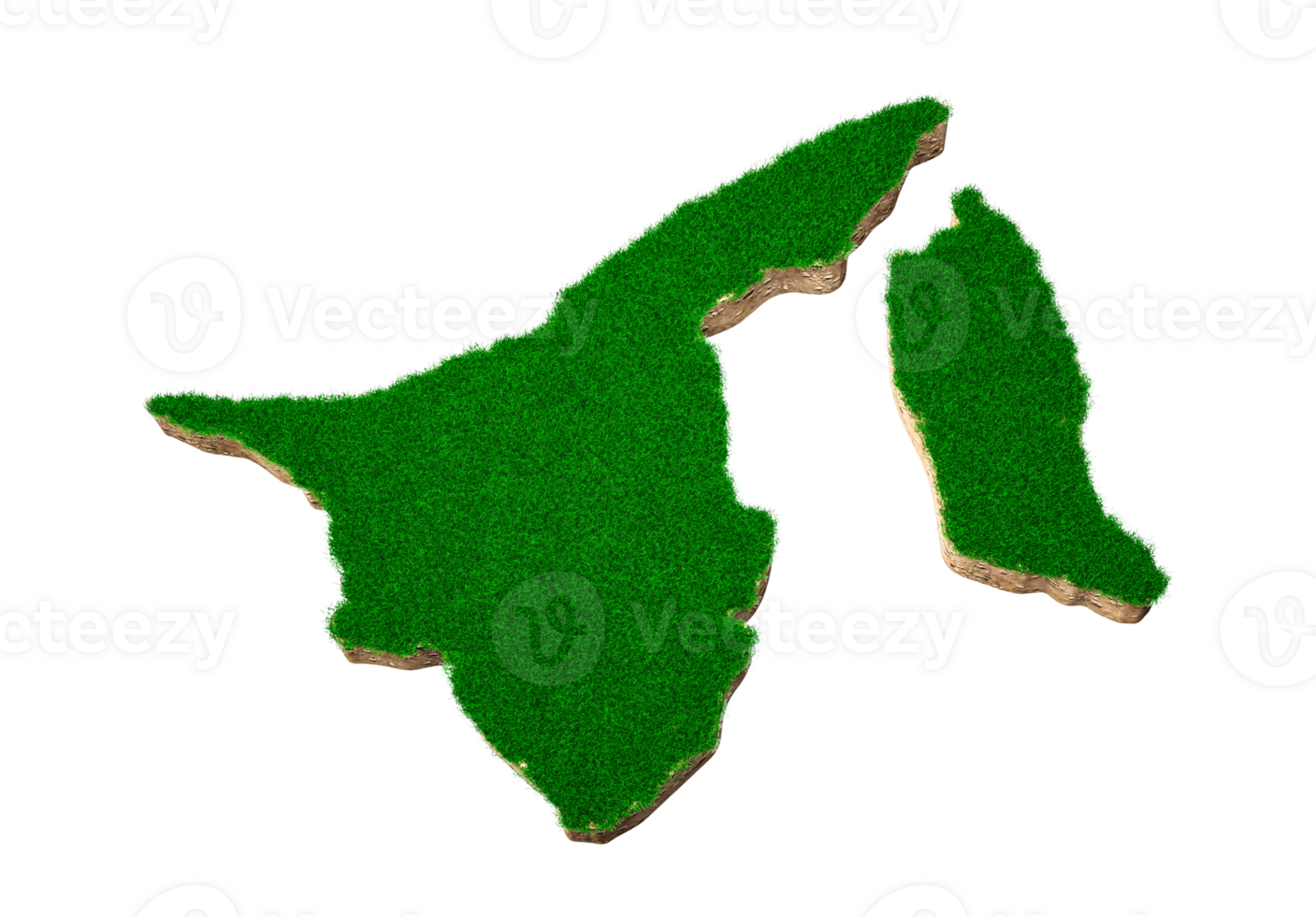 Brunei Map soil land geology cross section with green grass and Rock ground texture 3d illustration png