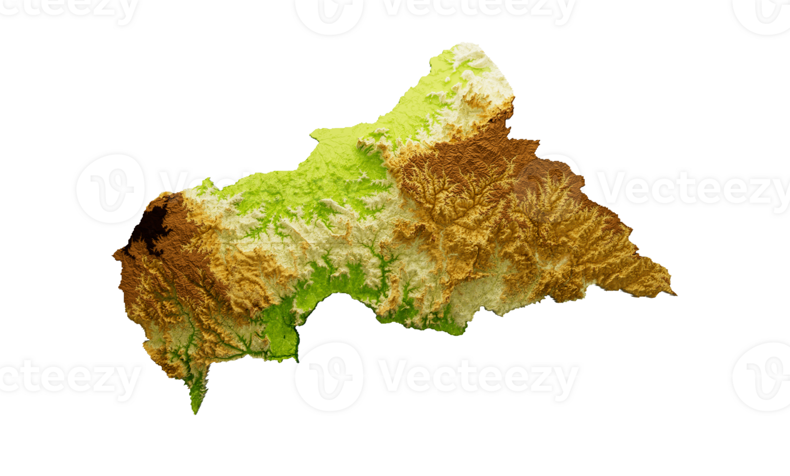 Central African Map Shaded relief Color Height map on White Background 3d illustration png