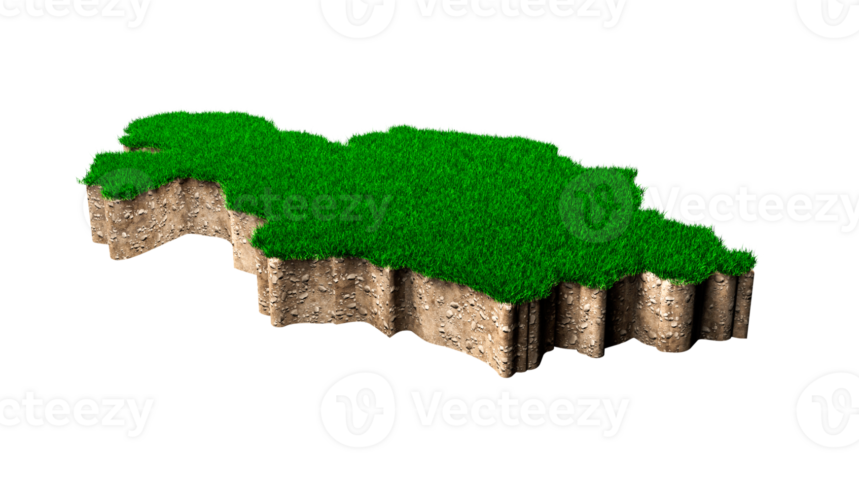 Kazakhstan Map soil land geology cross section with green grass and Rock ground texture 3d illustration png