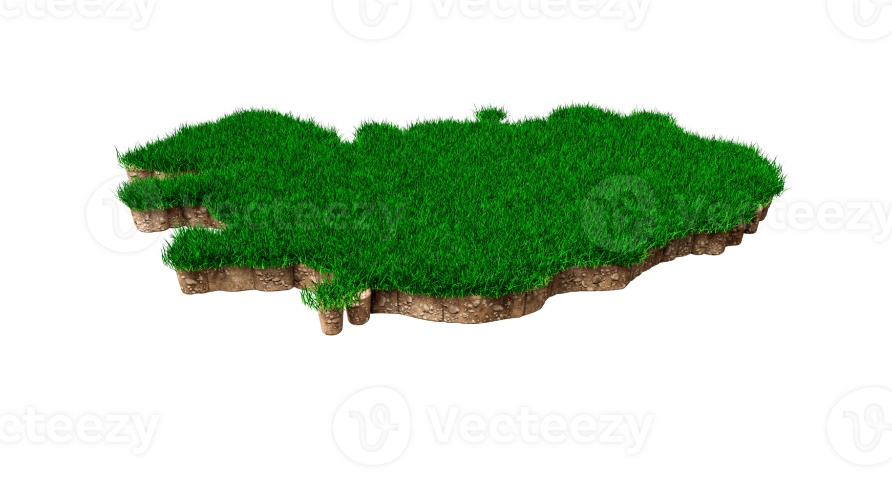 Iceland Map soil land geology cross section with green grass and Rock ground texture 3d illustration png