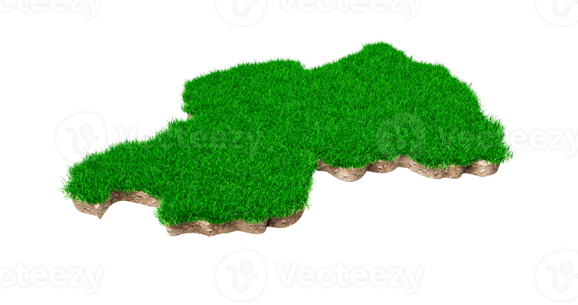 Rwanda Map soil land geology cross section with green grass and Rock ground texture 3d illustration png