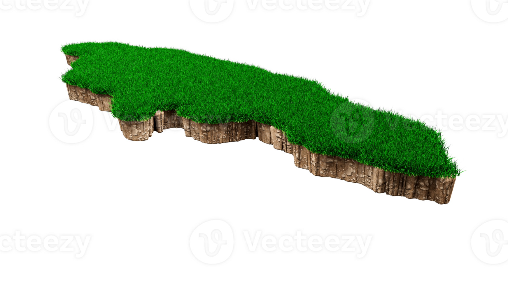 Jamaica Map soil land geology cross section with green grass and Rock ground texture 3d illustration png