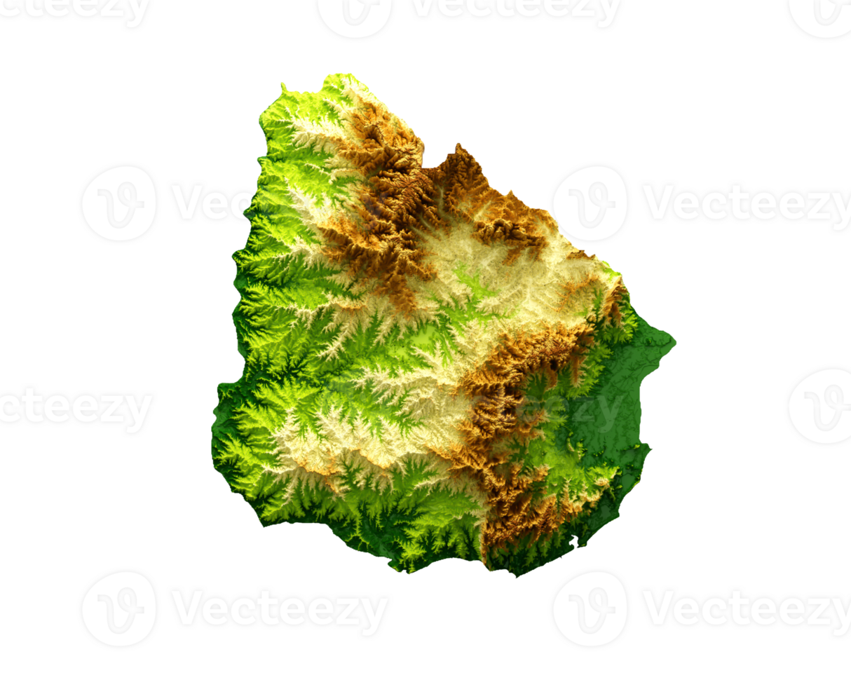 Uruguay Map Shaded relief Color Height map on the sea Blue Background 3d illustration png