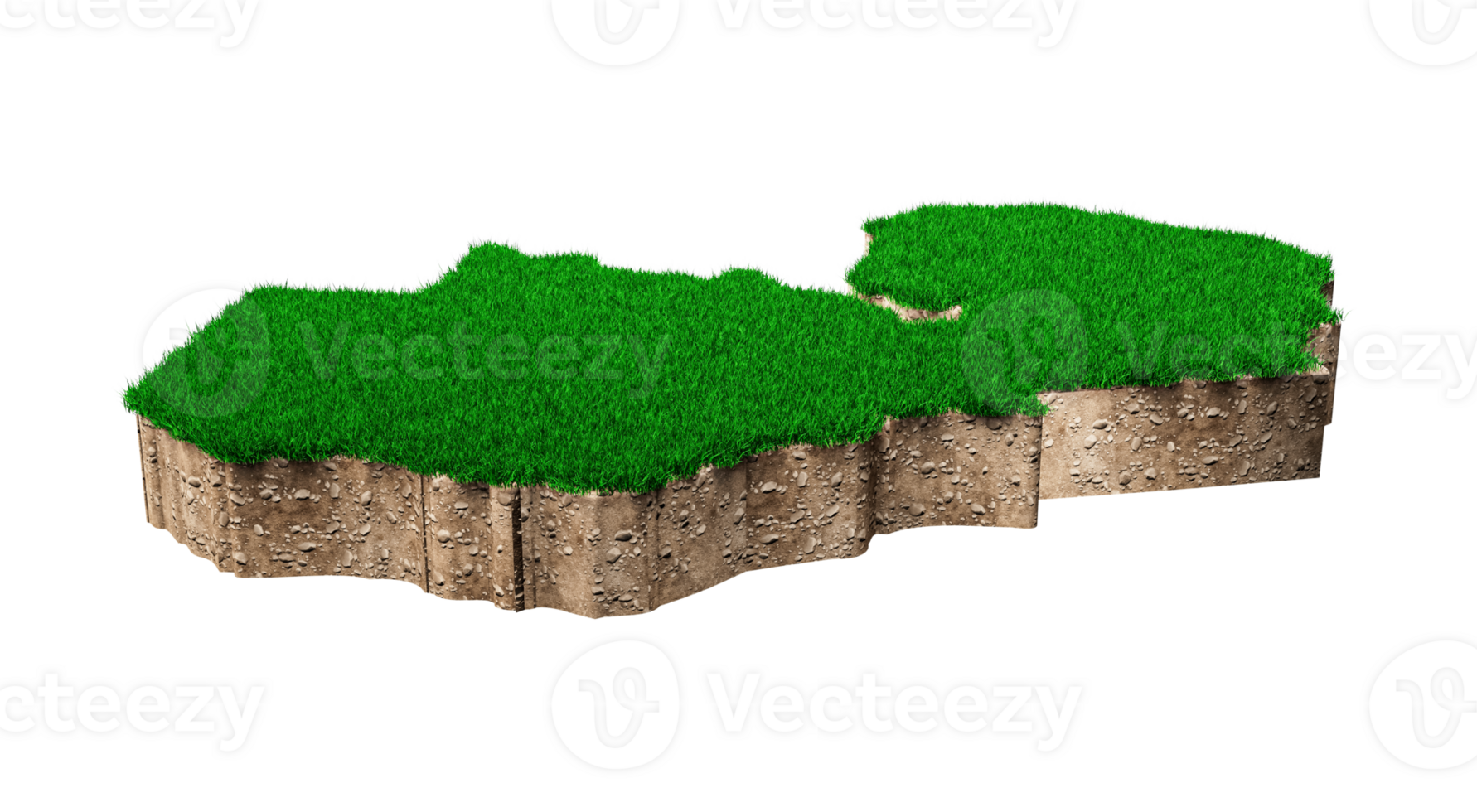 Zambia Map soil land geology cross section with green grass and Rock ground texture 3d illustration png