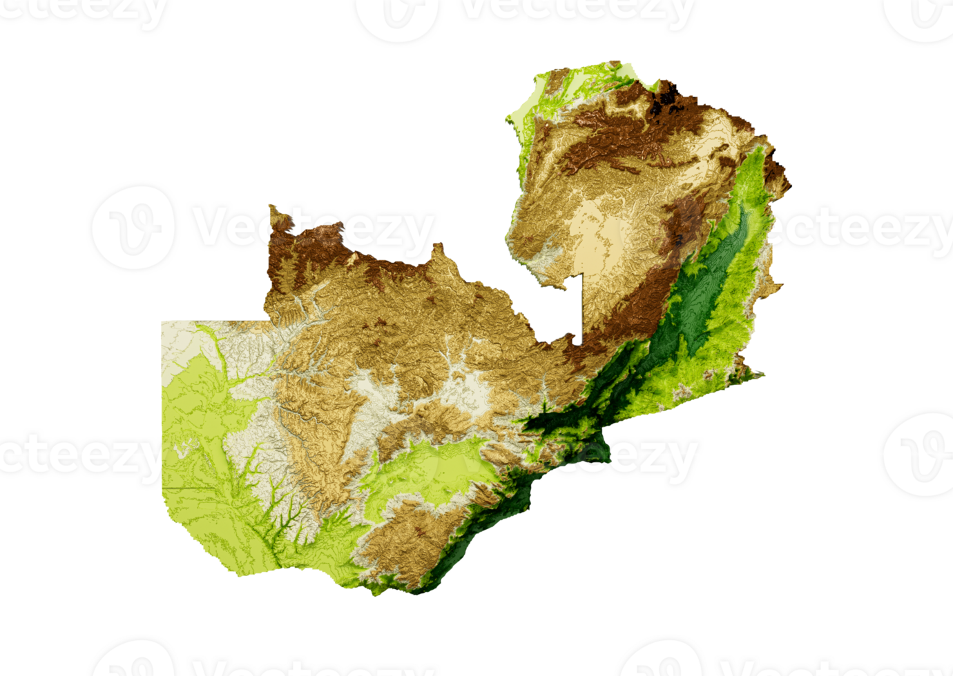 Zambia Map Shaded relief Color Height map 3d illustration png