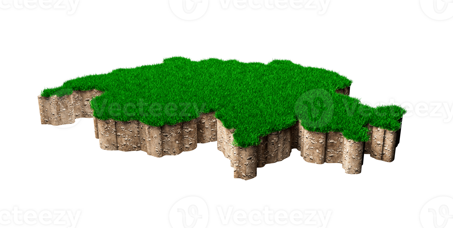 Switzerland Map soil land geology cross section with green grass and Rock ground texture 3d illustration png