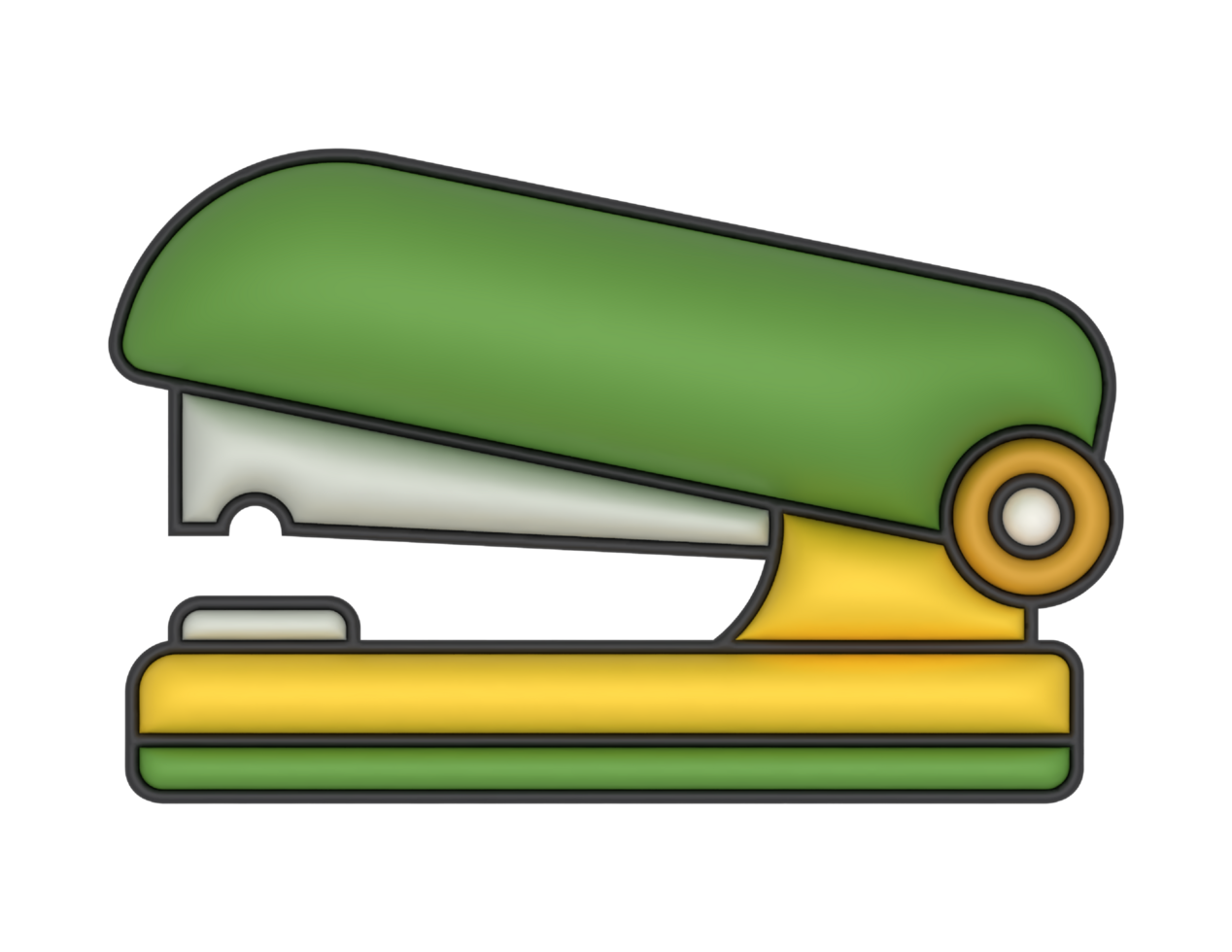 3d green and yellow stapler icon on a transparent background png